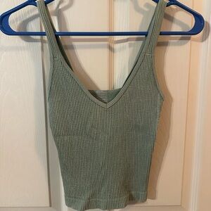 Green Ribbed Women's Top